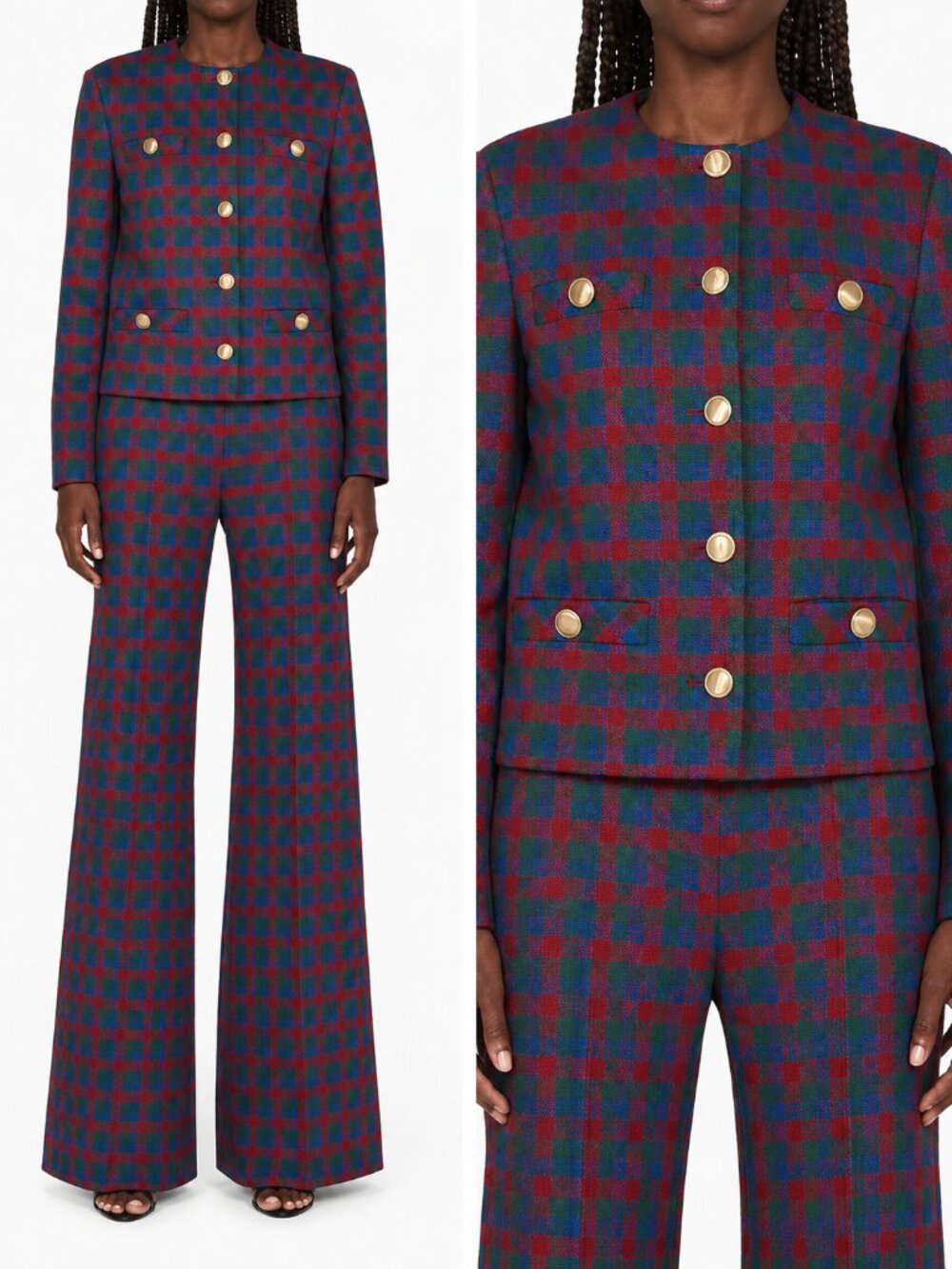 Rosetta Getty Cobalt Check Jacket & Wide Leg Pants Set Medium NWT - Picture 10 of 10